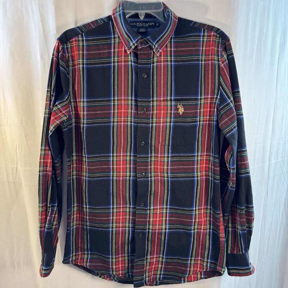 U.S. Polo Assn. Men’s Button Down Collar Shirt Small Red Blue Plaid Long Sleeve